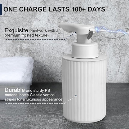 Automatic Soap Dispenser Liquid Touchless: 9oz White Plastic - Rechargeable Electric Smart 3 Level Adjustable Auto Hand Soap Dispenser - Dish Bathroom Kitchen