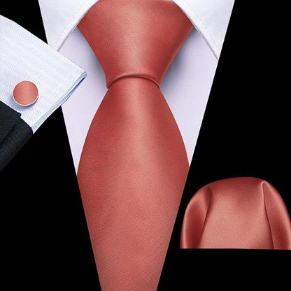 Barry.Wang Tie Sets for Men Silk Solid Necktie Stain Ties Handkerchief Pocket Square Cufflinks Wedding Business Dyed