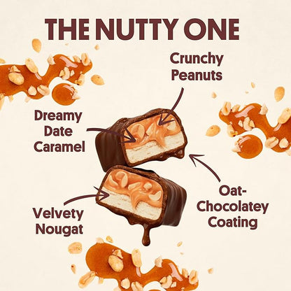 Harken Sweets The Nutty One, Oat Milk Chocolate Candy Bars with Peanuts and Date Caramel, Sweetened with Dates and No Sugar Added, High Fiber, Gluten-Free, Plant-Based, 12 Bars