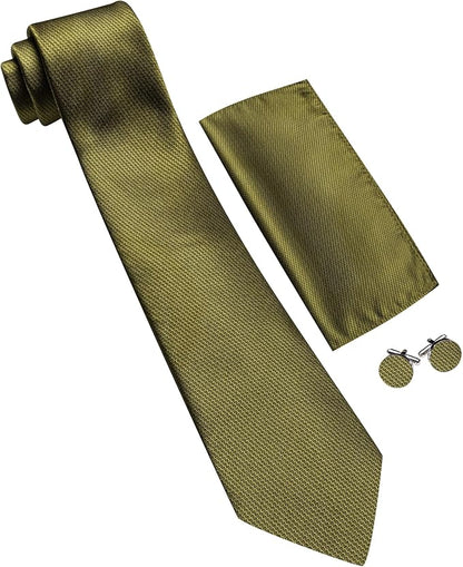 Barry.Wang Tie Sets for Men Silk Solid Necktie Stain Ties Handkerchief Pocket Square Cufflinks Wedding Business Dyed