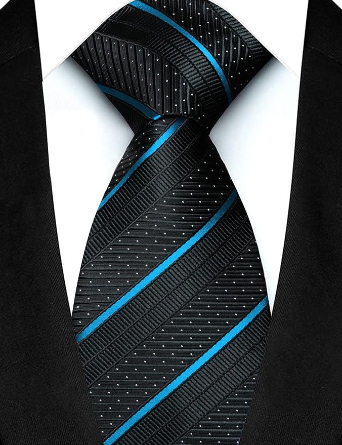 JEMYGINS Mens Striped Tie and Lapel Pin Necktie Pocket Square with Tie Clip Sets for Business Casual 4PCS