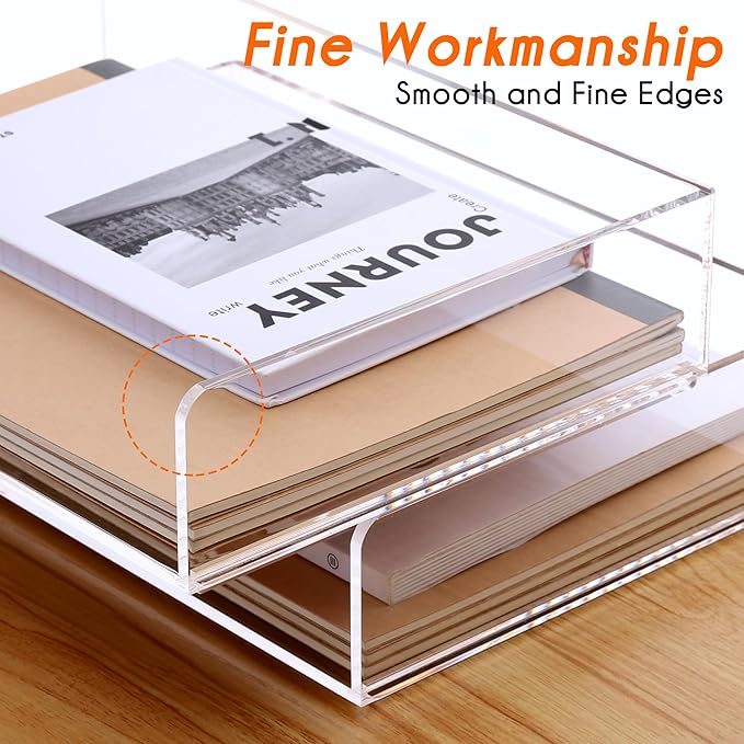 Paper Organizer, 2 Tier Stackable A4 Size Acrylic Letter Tray, Office/Home/School Organization - Clear