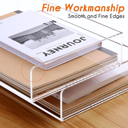 Paper Organizer, 2 Tier Stackable A4 Size Acrylic Letter Tray, Office/Home/School Organization - Clear