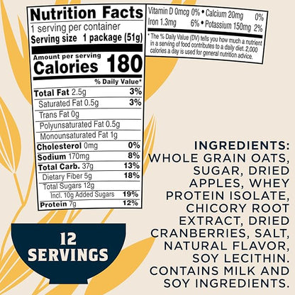 Quaker Instant Oatmeal Instant Oats Express, Apple Cranberry, 1.79 Ounce (Pack of 12)