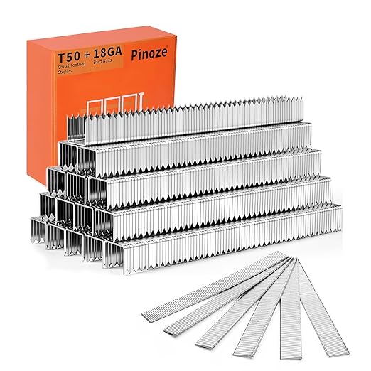 Heavy Duty T50 Staples & 18GA Brad Nails Combo Kit, 3120-Count, 3/8" Crown T50 Staples with Toothed Chisel for Staple Gun (1/4, 3/8, 1/2 Inch) + 18 Gauge Brad Nails (5/8 Inch)