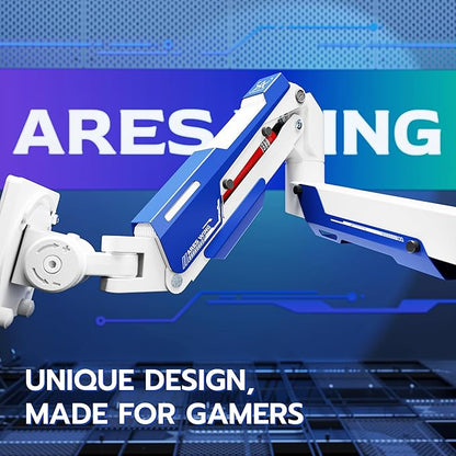 ARES WING Heavy Duty Single Monitor Arm - Gas Spring Aluminum Monitor Mount for 24"-57" Ultrawide Screens up to 66 lbs with Clamp/Grommet Desk Mount, 75/100/200 Vesa Mount, White