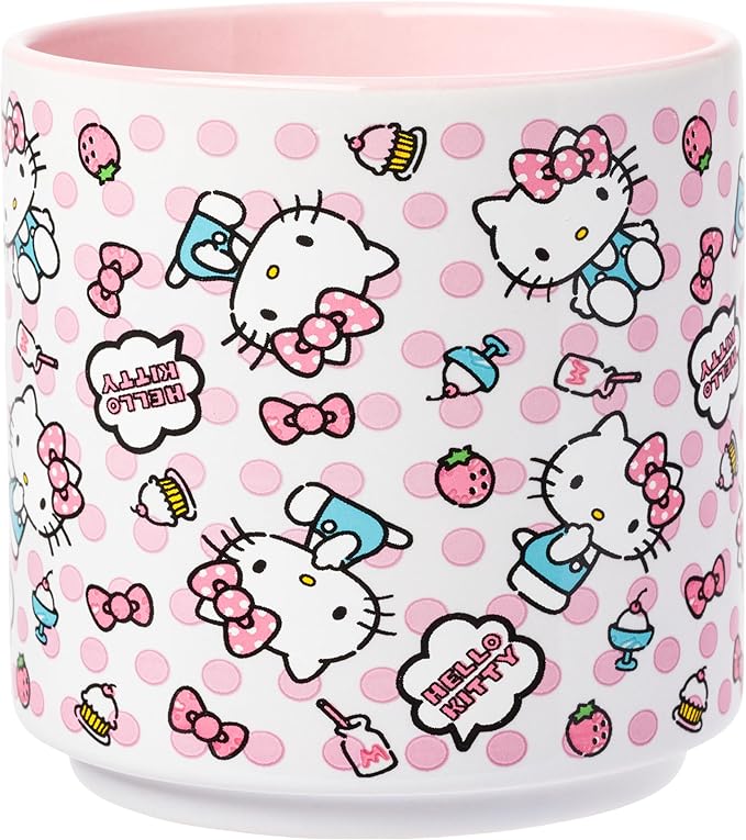 Silver Buffalo Hello Kitty Polka Dot Food Scribble Single Stackable Ceramic Mug, 13 Ounces