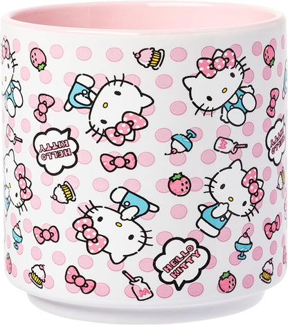 Silver Buffalo Hello Kitty Polka Dot Food Scribble Single Stackable Ceramic Mug, 13 Ounces