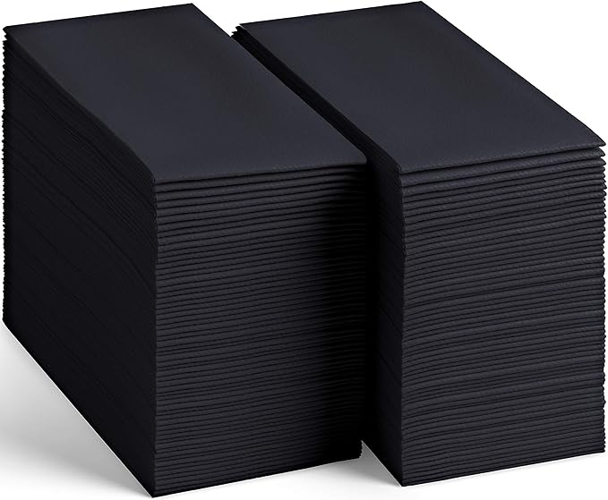 100 Linen-Feel Black Paper Napkins - Decorative Cloth-Like Black Dinner Napkins - Soft And Absorbent. For Kitchen, Party, Wedding, Bathroom Or Any Occasion. (Pack of 100)