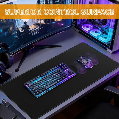 2 Pcs Large Gaming Mouse Pad Black 31.5x11.8 in,Extended Desk Keyboard Pad with Micro Weave Cloth, Edges Stitched Gaming Mouse Pad Pack for Office and Home Use