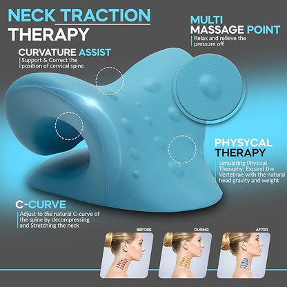 iBWYM Neck Stretcher Cervical Traction Device for Neck and Shoulder Pain Relief, Ergonomic Pillow, Dowager's Hump Corrector, Cervical Spine Alignment, Neck Curve and Posture Corrector (Light Blue)