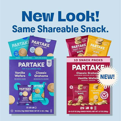 Gluten Free Partake Mini Graham Cracker & Vanilla Wafer Snack Packs | Vegan & Dairy Free Cookies | Lunch Box Snacks | Allergy Friendly Snacks | Safe School Snack for Kids - 20 Pack
