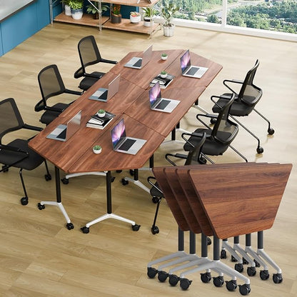 Conference Table, Foldable Conference Room Tables with Silent Wheels, Folding Modular Seminar Meeting Tables, Modern Rectangle Training Table for Office, Boardroom (4, Trapezoidal2, 47.2)