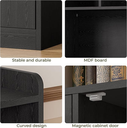 IRONCK Bookshelves and Bookcase, 6 Tiers Large Bookshelf with 4 Doors, Floor Standing Tall Display Storage Shelves for Home Office, Living Room, Bedroom, Black