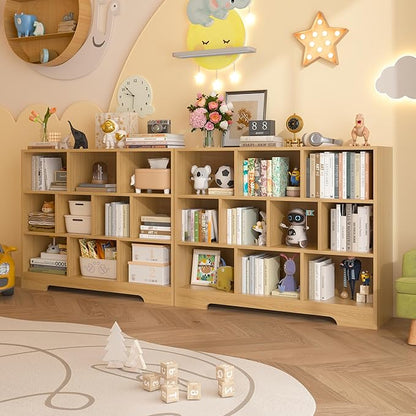 Book Shelf, 10 Cubes Storage Organizer, 3-Tier Open Shelf Wooden Bookcase, Freestanding Log Bookshelf Cube Shelf for Bedroom, Living Room, Home Office