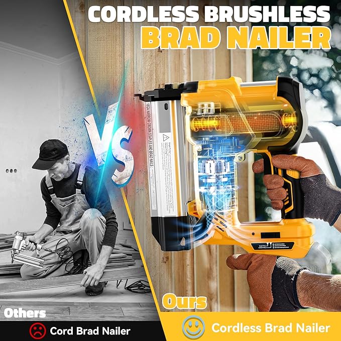 Cordless 2" Brad Nailer Compatible with DeWalt 20V Battery(No Battery), Ecarke 2 in 1 Electric Nail Gun Staple Gun with 18GA Nails/Staples, Battery Power Nail Gun for Trim Wood Crafting Home Carpentry