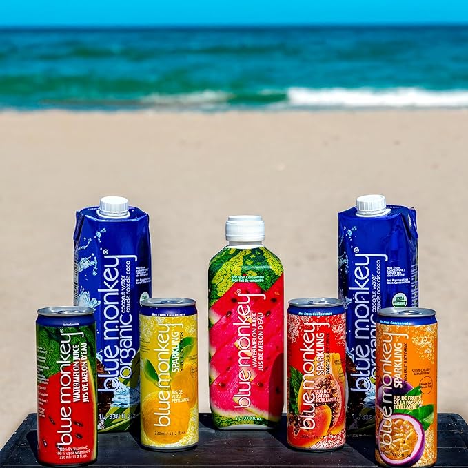Blue Monkey Sparkling Guava Juice - Real Fruit Juice, No Sugar Added, All Natural, Lightly Carbonated, Halal Certified - Refreshing Tropical Sparkling Water Alternative - 11.2oz (330ml) 12 Pack (11.2oz, Guava Juice)