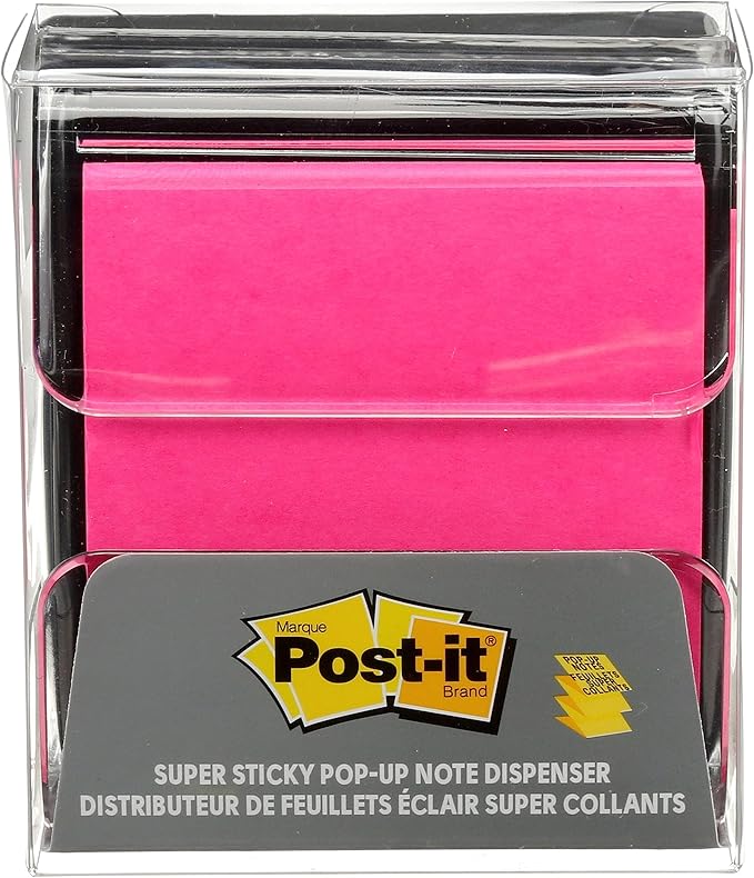 Post-it Pop-up Notes Dispenser, 3x3 in, Black Base Clear Top, Pack Includes Dispenser and a 45-Sheet Pad of Pop-up Notes (WD-330-BK)