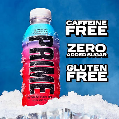 PRIME HYDRATION Duo - Blue Freeze & Cherry Freeze, Sports Drinks, Electrolyte Enhanced for Ultimate Hydration, 250mg BCAAs, B Vitamins, Antioxidants, Low Sugar, 12 Fl Oz (Pack of 24)