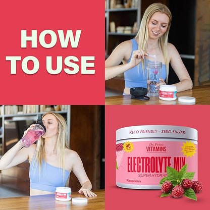 Dr. Price’s Electrolytes Powder Bulk | Raspberry 90 Servings | Sugar Free Hydration Powder with 72+ Trace Minerals | Keto, Vegan, Electrolyte Drink Mix | Doctor-Formulated, Made in USA