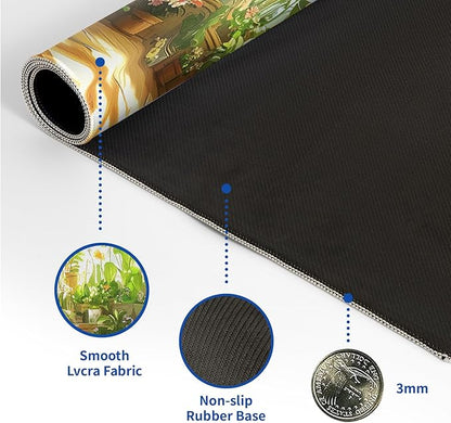 Cute Frogs Green Mouse Pad Abstract Green Mouse Pad 31.5x11.8 Inch Frog Texture Non-Slip Rubber Base Large Mousepad Stitched Edges Keyboard Mouse Mat Desk Pad for Office and Home