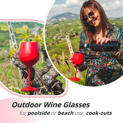 Gusto Nostro Valentine’s Day Gift Stainless Steel Wine Glass – 18 oz Red, Unbreakable Colorful Wine Glasses for Travel, Camping and Pool – Cute, Unique Metal Wine Glass for Outdoor, Picnics (Set of 4)