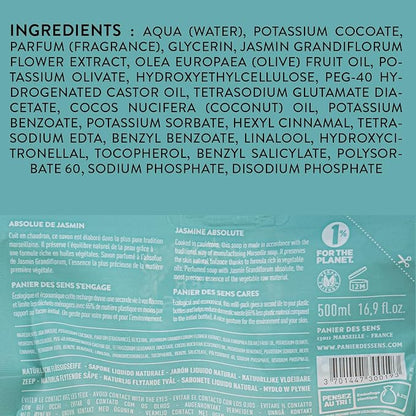 Panier des Sens - Liquid Hand Soap Refills - Jasmine Foaming Hand Soap Refill - French Moisturizing Hand Wash with Coconut Oil - Kitchen & Bathroom Soap - 97% Natural - 34 Fl.oz