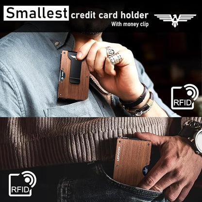 Upgraded Hinged Minimalist Wallet for Men | Slim Metal RFID Blocking Wallet | Credit Card Holder & Money Clip Holds 20 Cards | Premium Scratch-Resistant Finish | Ideal Gift for Men