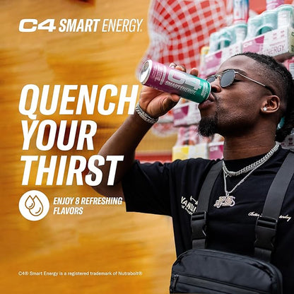 Cellucor C4 Smart Energy Drink ‚ Boost Focus and Energy with Zero Sugar, Natural Energy, and Nootropics - 200mg Caffeine - Peach Mango (12oz Pack of 12)