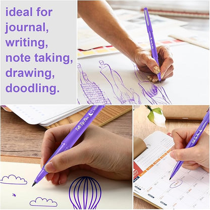36 Pcs Felt Tip Pens 0.7mm Medium Point Colored Felt Tip Pens for Journaling Planner Writing Note-taking Art Office and School Supplies(Purple)