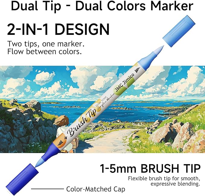 Acrylic 96 Colors Marker Pro Set,Dual-Color Brush Tips, 48 Pieces, Black Case with Floral Design, 1-5mm Line Width, for Drawing, Journaling, Rocks,Wood, Glass
