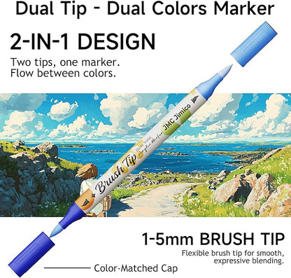 Acrylic 96 Colors Marker Pro Set,Dual-Color Brush Tips, 48 Pieces, Black Case with Floral Design, 1-5mm Line Width, for Drawing, Journaling, Rocks,Wood, Glass
