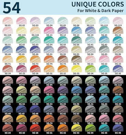 Glitter Gel Pens, 54 Pack Colored Pens for Black Paper & White Paper, 1.0mm Point Pens, Large Capacity Ink Pens for Coloring, Writing, Drawing, Journaling, Note Taking, School, Office, Home