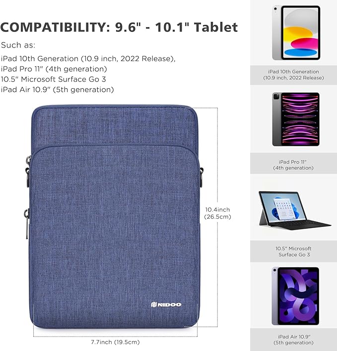 NIDOO 10 inch Laptop Sleeve Carrying Bag Shoulder Case for 10.9" 11" iPad Air M3 M2/ 11" iPad Pro 2025/10.9" 10.2" 11 inch iPad/ 10.5" Samsung Galaxy Tab A8 S8 / 10.4" HUAWEI / 10.6" Lenovo Handle