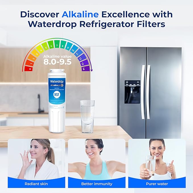 Waterdrop Alkaline UKF8001 Refrigerator Water Filter 4, Enhances pH, Replacement for Whirlpool® EDR4RXD1, EveryDrop® Filter 4, Maytag® UKF8001AXX-750, UKF8001AXX-200,WD-F07,2 Filters