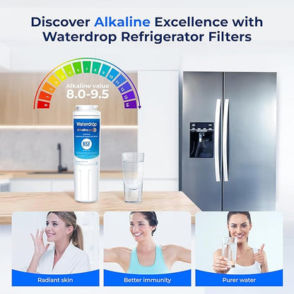 Waterdrop Alkaline UKF8001 Refrigerator Water Filter 4, Enhances pH, Replacement for Whirlpool® EDR4RXD1, EveryDrop® Filter 4, Maytag® UKF8001AXX-750, UKF8001AXX-200,WD-F07,2 Filters