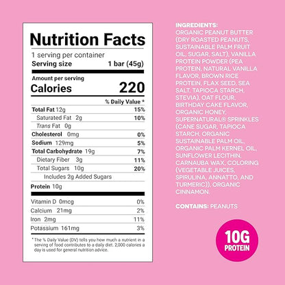 FROPRO Plant Protein Snack Bars - Plant Based Protein Bars, All-Natural, Gluten, Dairy, & Soy Free, High Protein Bars with Low Calories | Birthday Cake, 12 Pack