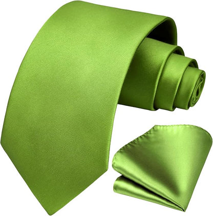 HISDERN Mens Solid Color Ties Formal Satin Necktie and Pocket Square Set Classic Wedding Business Tie & Handkerchief