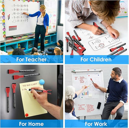 maxtek Dry Erase Markers - 6 Count Red Magnetic Dry Erase Markers Fine Tip with Eraser, Low Odor Whiteboard Markers for Calendar Boards