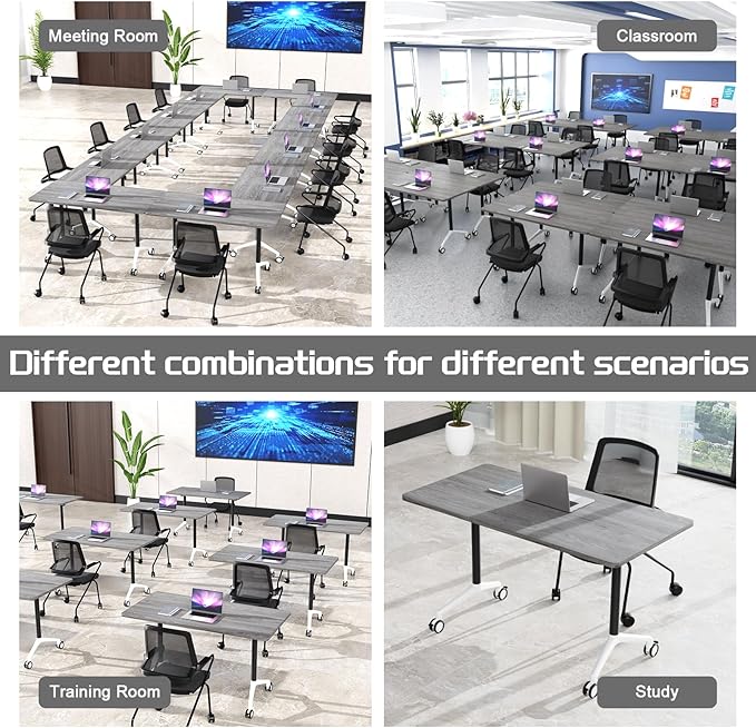 Conference Table,Folding Conference Table with Silent Wheels,Rectangular Business Conference Room Table,for Reception Offices Classrooms Meeting Training Room (2, Grey, 55.1in)