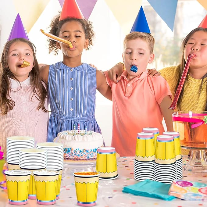 Funtery 100 Pieces Pencil Paper Cups Back to School Disposable Coffee Cups 9 Ounce Drinking Tea Paper Cups Pencil Cups for Daily Use Back to School Party