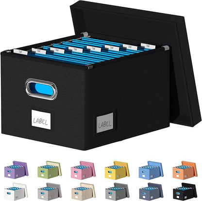 File Organizer Collapsible Storage Box for Office File Box with Lids Document Organizer for Office and Home Easy Slide Durable Hanging File Box (Black)