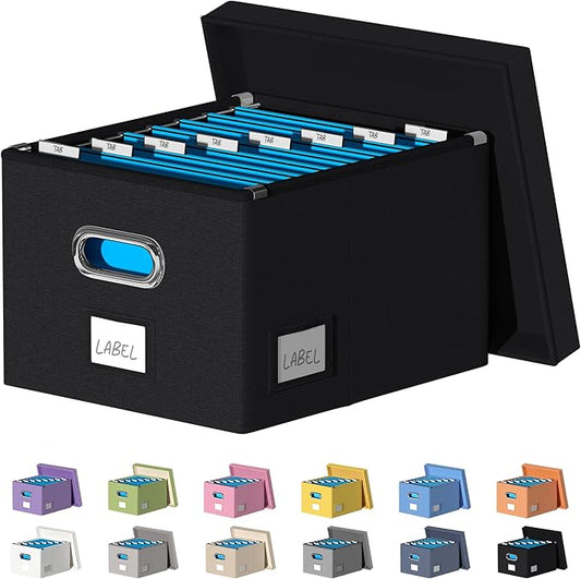 File Organizer Collapsible Storage Box for Office File Box with Lids Document Organizer for Office and Home Easy Slide Durable Hanging File Box (Black)