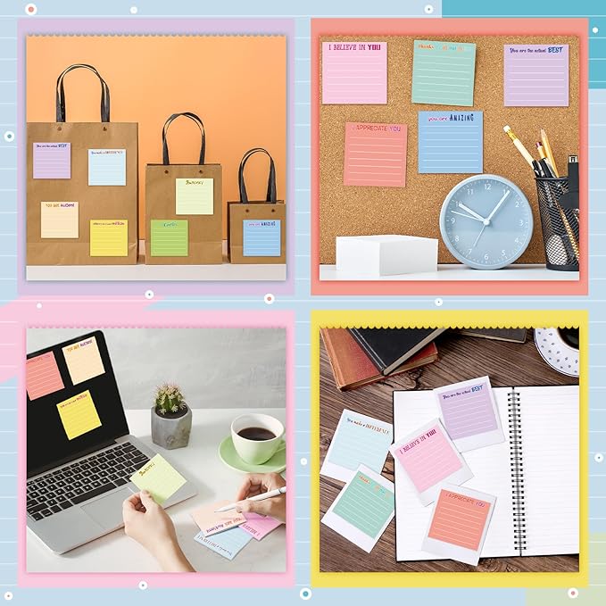 Yinder 24 Pcs Inspirational Sticky Notes Christmas Stocking Stuffers Motivational Sticky Notes Pad Employee Appreciation Gift Bulk for Teacher Nurse Coworker Office 3 x 3'' (Thankful,Light Color)