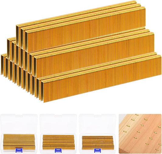 Hilitchi 2000Pcs 3/4 Inch 18 Gauge Narrow Crown Staples, Gold Brad Nails Gun Nails 18 Gauge Galvanized Finish Staples with Storage Case