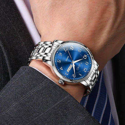 Stainless Steel Mens Watches with Day Date Quartz Analog Large Face Classic Watch Arabic Numerals Dress Luminous Rlojes para Hombres