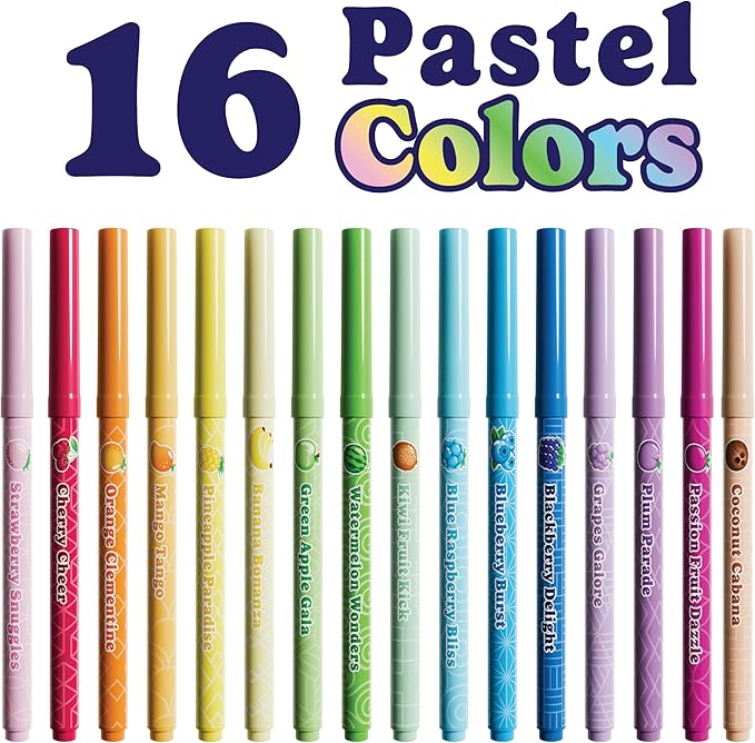 Pastel Smarkers - Washable Patented Gourmet Scented Pastel Markers, Assorted Colors, Standard Point Felt Tip, 16 Count