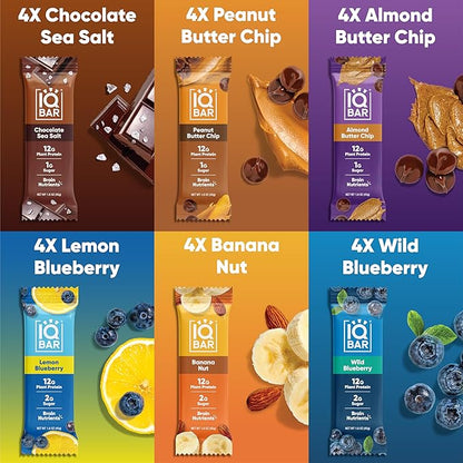 IQBAR Brain and Body Plant Protein Bars - Chocolate & Fruit Variety - 24-Count - Keto, Vegan, Low Carb, High Fiber, Gluten Free, Dairy Free, Low Sugar Snack with Nutrients for Focus, Energy, Meal Replacement