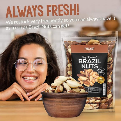 I’m A Nut Brazil Nuts, Dry Roasted, 48oz (3 lb) | No oil | No Herbicides Or Pesticides | Batch Tested Gluten & Peanut Free | Non GMO | No PPO | Vegan and Keto Friendly | Premium Quality | Made from 100% Natural Brazil Nuts