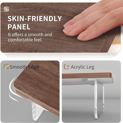 LED Dual Monitor Stand Riser for 2 Monitors,Office Desktop Wooden Stand Adjustable Length and Angle 3 Shelf,Extra Long Multifunctional Stand up to 44.4" for Computer,Laptop,TV,Walnut Finish